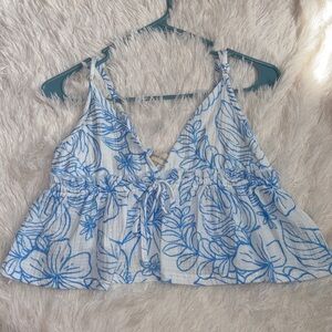Blue Tie-Front Crop Top - Women